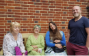 trying out the new friendship bench - Anna, Amanda, Ana & Richard